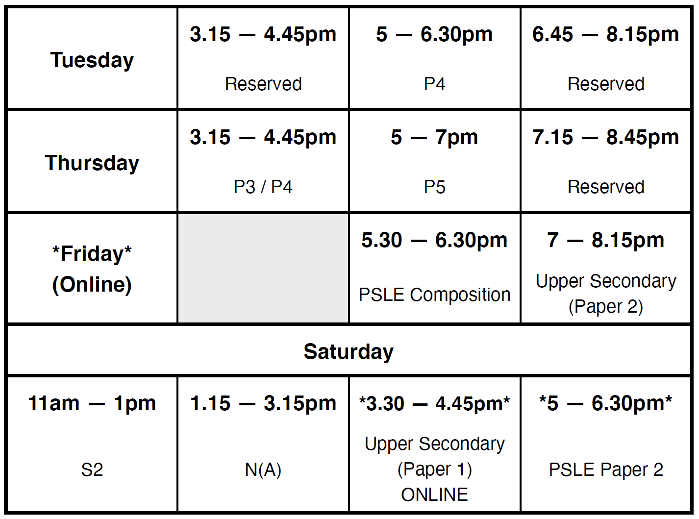 English Timetable